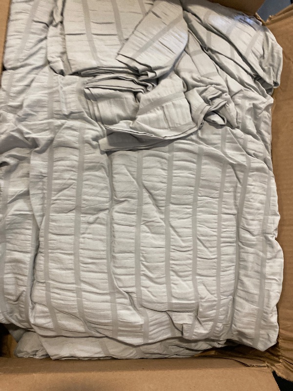 Photo 1 of HYMOKEGE Light Grey Queen Comforter Set Seersucker 7 Pieces, All Season Luxury Bed in a Bag for Bedroom, Bedding Set with Comforters, Sheets, Pillowcases & Shams