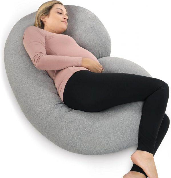 Photo 1 of PharMeDoc Pregnancy Pillow - C-Shaped Body Pillow for Pregnant Women - Jersey Cover, Gray