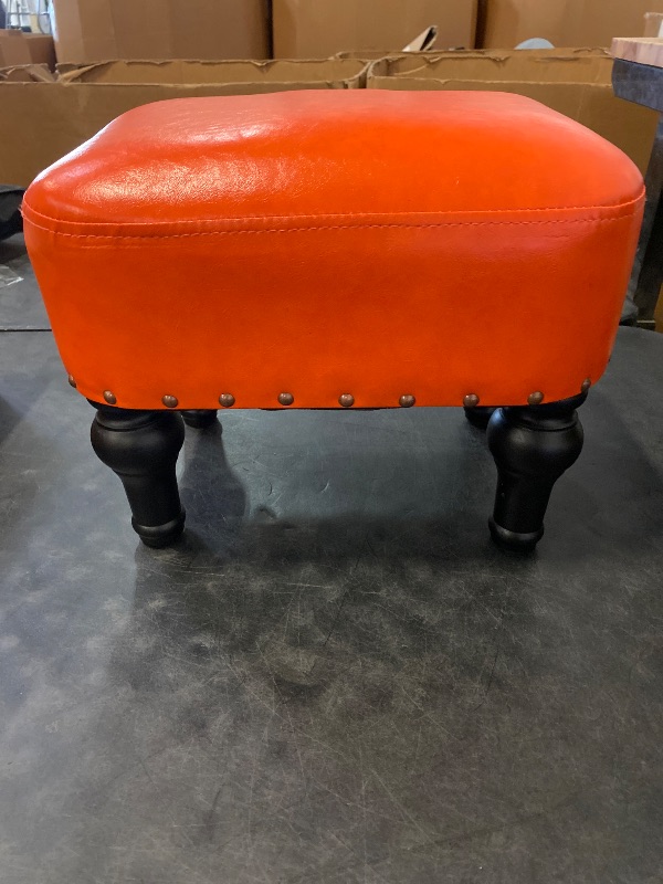 Photo 1 of Ottoman Leather Foot Rest with Thicker Foam Padded Seat, Footstool with Wooden Legs (Orange)