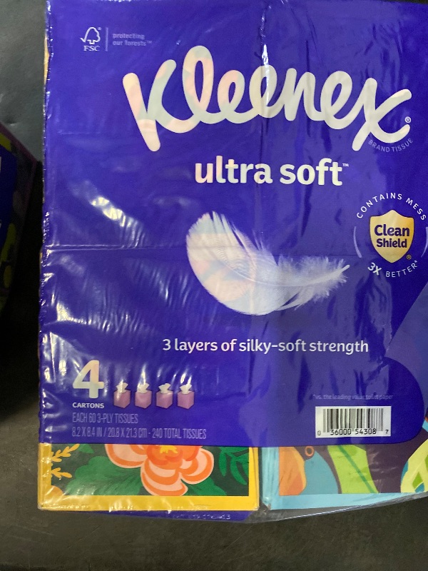 Photo 1 of Kleenex Ultra Soft Facial Tissues, 4 Cube Boxes, 60 Tissues per Box, 3-Ply (240 Total), Packaging May Vary