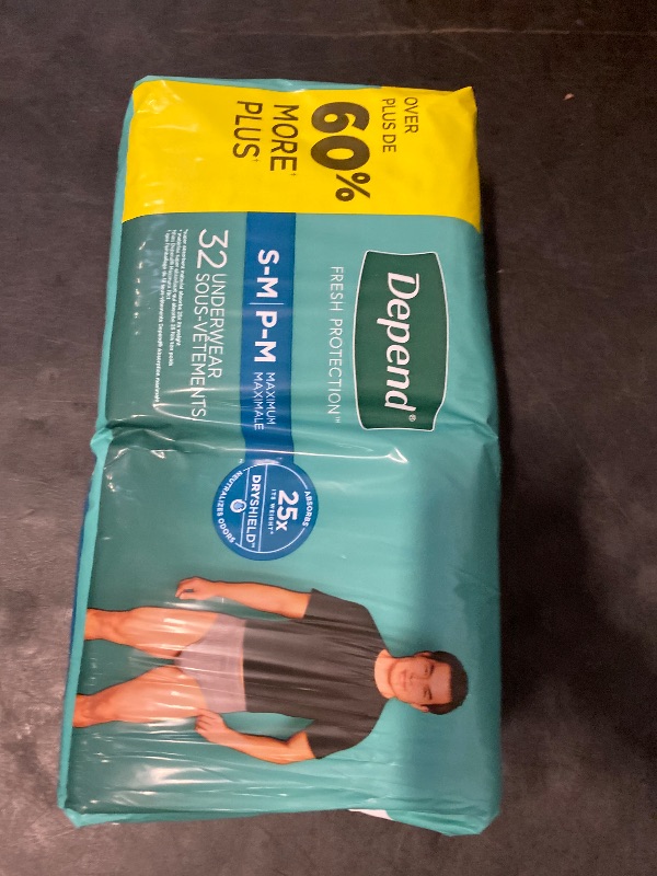 Photo 1 of Depend FIT-FLEX Incontinence Underwear for Men, Maximum Absorbency, Disposable, S/M, Grey, 32 Count