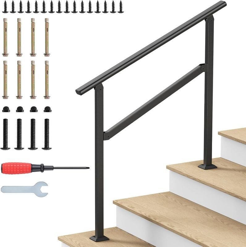 Photo 1 of Hand Rails for Outdoor Steps, 3-4 Steps Wrought Iron Handrails for Outdoor Steps, Stair Railing for Porch, Home, Garden, Indoor, Staircase Handrails for Wooden, Cement, Brick, Marble (3 Steps)