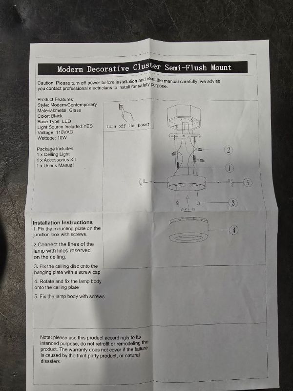 Photo 1 of Modern Decorative semi flush mount Model W81010000068248 - Suitable for damp locations