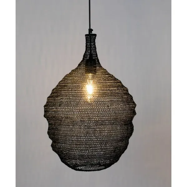 Photo 1 of Lea Pendant Lamp - Black / Large Powder coated mesh iron shade -100 cm black PVC cable
Dimensions shade: 37x51 cm (Ø x H)
Total dimensions: 37x155 cm (Ø x H) - Light source: E27, max. 60 watt regular bulb,- max. 13 watt savings, max. 2 watt LED
Energy eff