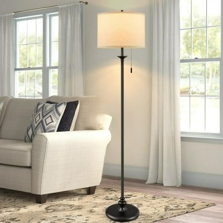 Photo 1 of NATYSWAN Modern Black Floor Lamp 60 Standing Lamp for Living Room with Fabric Lamp Shade&Pull Chain Corner Tall Reading Light for Bedroom Office