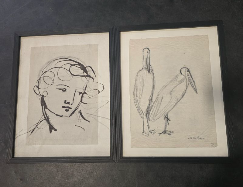 Photo 1 of Renditions Gallery Set of 2 Peel & Stick Framed Prints, Abstract Wall Art, Minimalist Stork & Woman’s Portrait Charcoal Wall Decor, Re-stickable - for Ready to Hang - 11"x14" - Black Frame