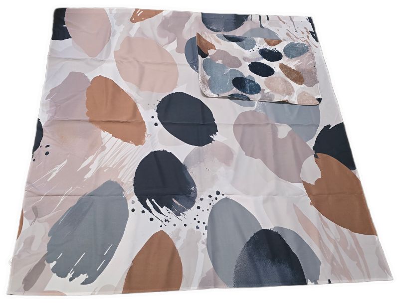Photo 1 of Boho Bath Mat Rug & Shower Curtain Abstract Chic Modern Geometric Watercolor Simple Neutral Minimalist Aesthetic Modern 5ft x 6ft Curtain 