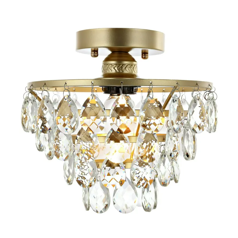 Photo 1 of WINGBO Small Crystal Chandelier Semi Flush Mount Ceiling Light Fixture Gold