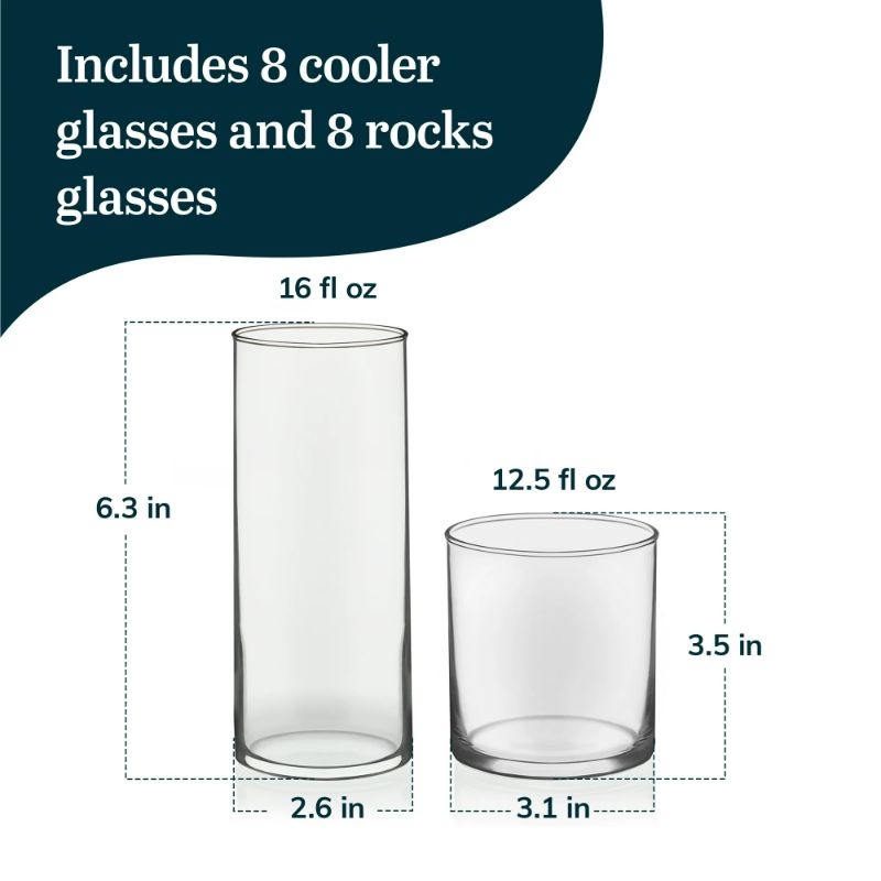 Photo 1 of Libbey Miles Tumbler and Rocks Bar Glass Set Clear Sleek All-Purpose 14 Piece Glassware Set Elegant Dishwasher Safe Dining Glasses for Everyday Use