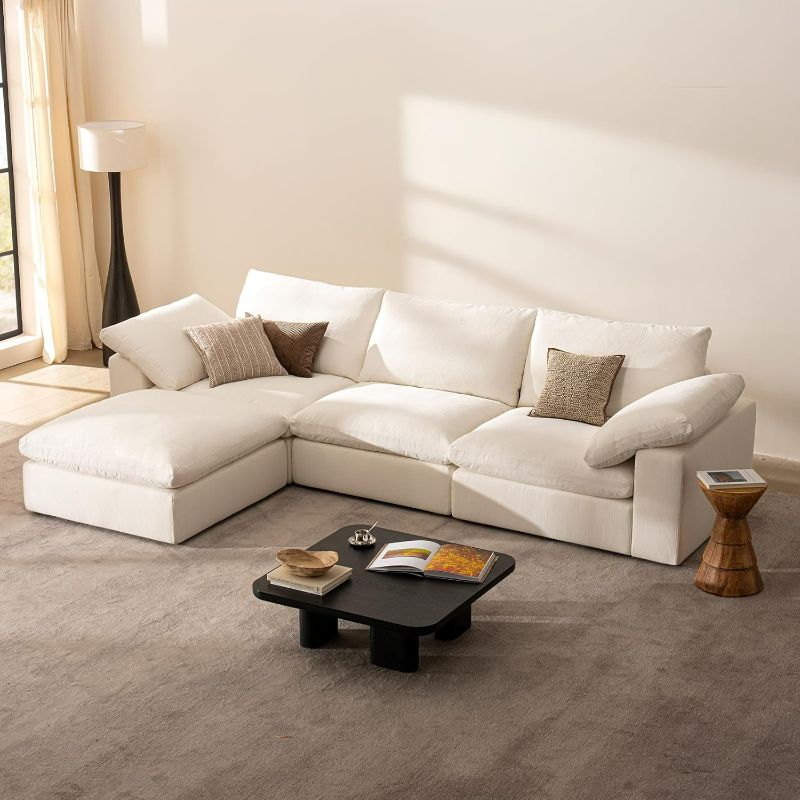 Photo 1 of 110.2" Cloud Couch Oversized Modular Sectional Sofa, 3 Seater with Ottoman Modern Sofa True Relax Comfy, Wide & Deep Seat Couches with Metal Frame, Furniture Sets for Living Room, White