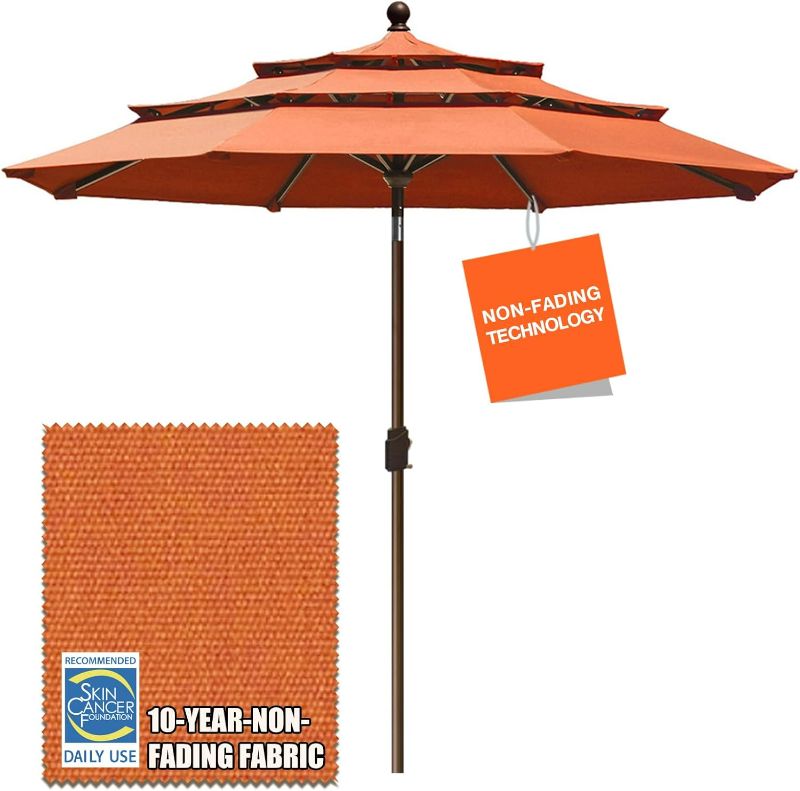 Photo 1 of EliteShade USA 9Ft 3 Tiers Market Umbrella Patio Umbrella Outdoor Table Umbrella with Ventilation and 5 Years Non-Fading Top,Rust