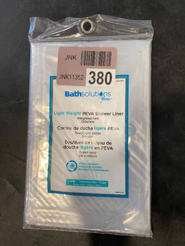 Photo 1 of Kenney KN61433 Lightweight 3 Gauge Waterproof PEVA Shower Curtain Liner with Durable Eyelet Hang Holes and Weighted Magnetic Hem for Bathroom, 70" W x 72" H, Clear, 1-Pack