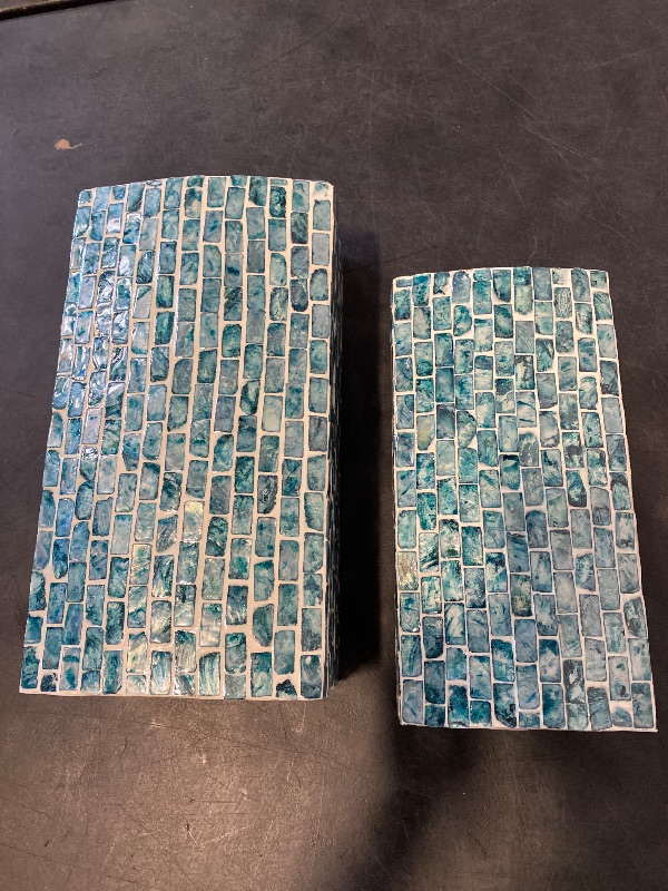 Photo 1 of Handmade Decorative Box Decorative Keepsake Boxes with Hinged Lid, Set of 2 Storage Boxes 10", 8"W, Blue
