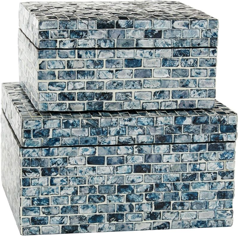 Photo 1 of Handmade Decorative Box Decorative Keepsake Boxes with Hinged Lid, Set of 2 Storage Boxes 10", 8"W, Blue