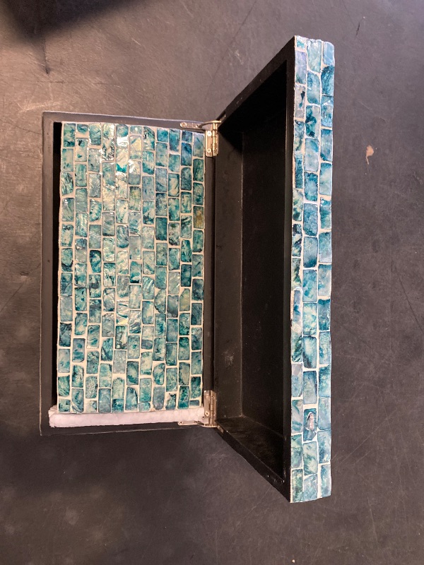 Photo 1 of Handmade Decorative Box Decorative Keepsake Boxes with Hinged Lid, Set of 2 Storage Boxes 10", 8"W, Blue