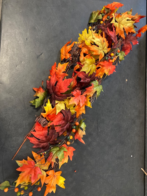 Photo 1 of DearHouse 2 Pack Fall Garland Maple Leaf, 5.9Ft/Piece Hanging Vine Garland Artificial Autumn Foliage Garland Thanksgiving Decor for Home Wedding Fireplace Party Christmas (Orange)