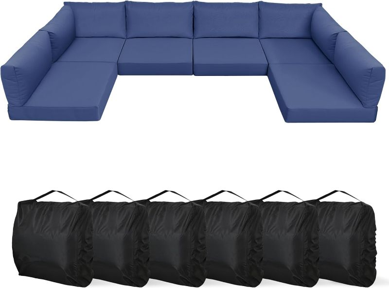 Photo 1 of YEFU Outdoor Cushions for Patio Furniture: Replacement Cushions for Outdoor Furniture - Waterproof - Couch Cushion - Fade-Resistant/Easy Clean - 14 Piece Sectional Cushion - Non-Slip/Storage Bag/Navy