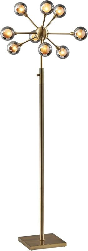 Photo 1 of Adesso Starling LED Floor Lamp, 70"H, Smoked Glass Shade/Antique Brass Base
