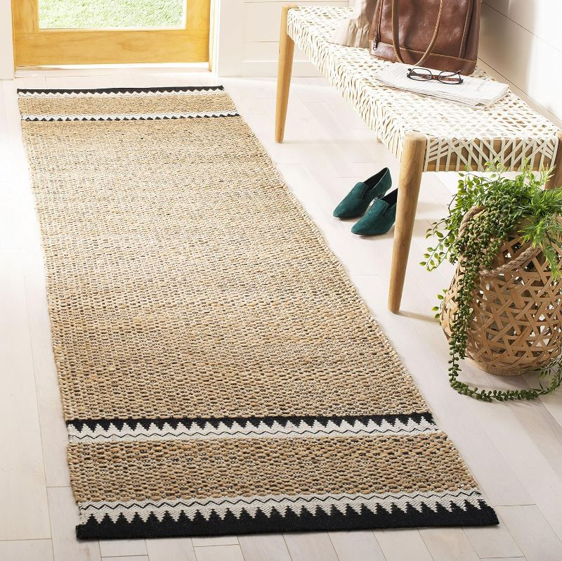 Photo 1 of SAFAVIEH Natural Fiber Collection Runner Rug - 2'6" x 8', Natural & Black, Handmade Farmhouse Boho Coastal Rustic Jute, Ideal for High Traffic Areas in Living Room, Bedroom (NF874B)