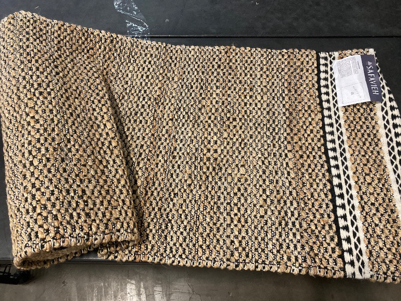 Photo 1 of SAFAVIEH Natural Fiber Collection Runner Rug - 2'6" x 8', Natural & Black, Handmade Farmhouse Boho Coastal Rustic Jute, Ideal for High Traffic Areas in Living Room, Bedroom (NF874B)