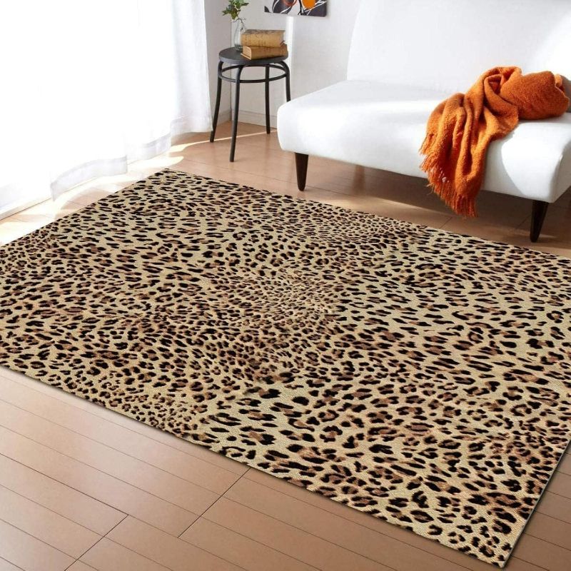 Photo 1 of 5 x 6ft. Leopard Print Cheetah Art Area Rugs, Fashion Sexy Leopard Pattern Large Rug, Indoor Non-Slip Kids Rug, Machine Washable Breathable Durable Carpet for Front Entrance Floor Decor