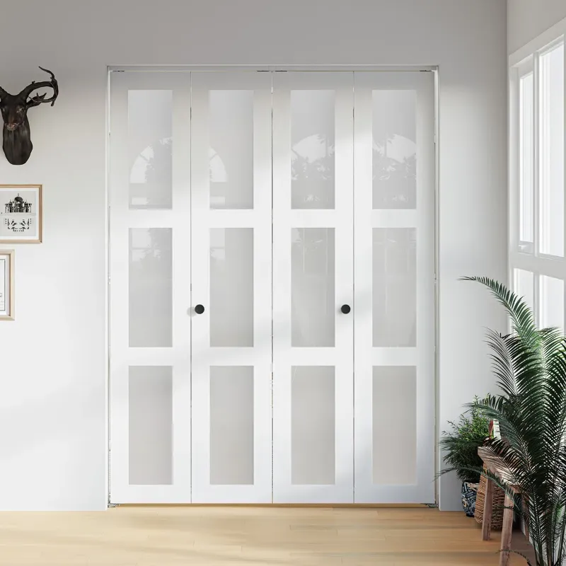 Photo 1 of 3-Lite 78" Frosted Glass Double Bi-Fold Doors for 80" Door Opening Height with Installation Hardware Kit