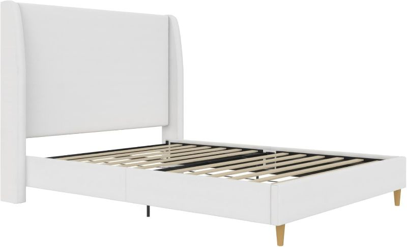 Photo 1 of Mr. Kate Tess Upholstered Wingback Bed Frame, Queen, Whiskey Gray Linen