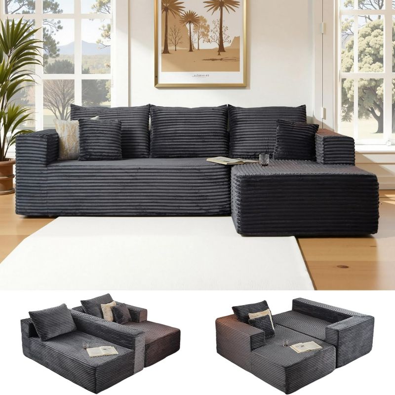 Photo 1 of 108" Modular Sectional Sofa, Cloud L-Shape Couch with Deep Seats and Chaise, Modern Upholstered Compression Sofa for Living Room or Bedroom, Right Facing Chaise, Grey