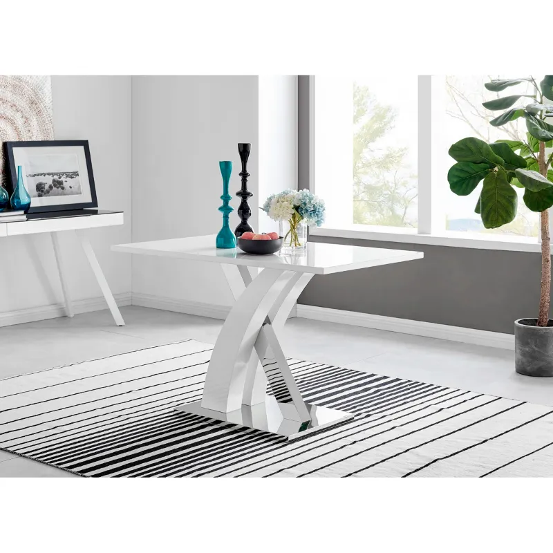 Photo 1 of Edzard Dining Table Chrome Metal & White High Gloss Metal Base 2 CT.