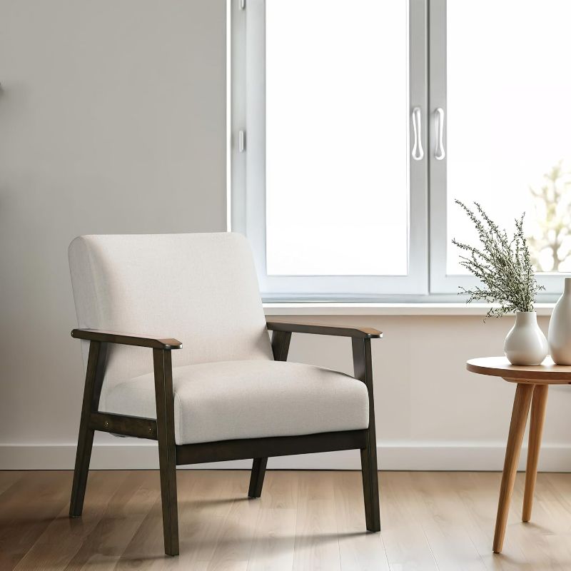 Photo 1 of CorLiving Neutra Venetian Pearl Fabric Upholstered Armchair with Solid Wood Frame and Arms, for Living Rooms and More