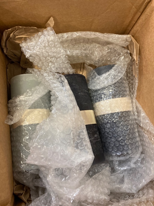 Photo 1 of 3 Piece Pillar Candle Set, Paraffin Wax, 145 Hours Burn Time, Cotton Wick, Shades of Marbled Pale, Medium and Dark Grey, Cotton Wicks, 7.75 Inches