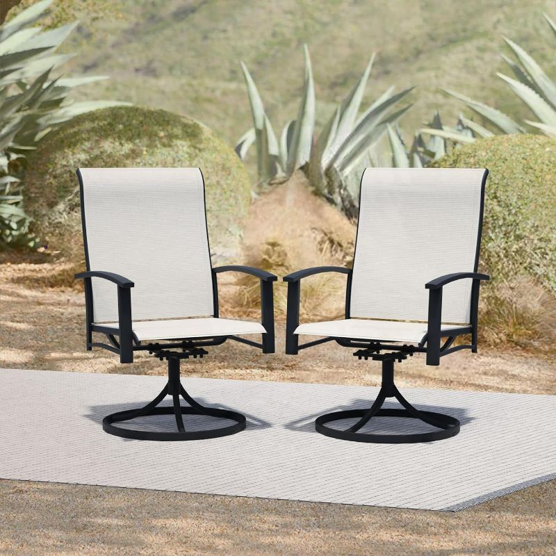Photo 1 of Outdoor Swivel Dining Chair Set of 2, All Weather Patio Dining Chair with Textilene High Back and Metal Frame for Backyard, Lawn Garde and Deck, Oyster Beige