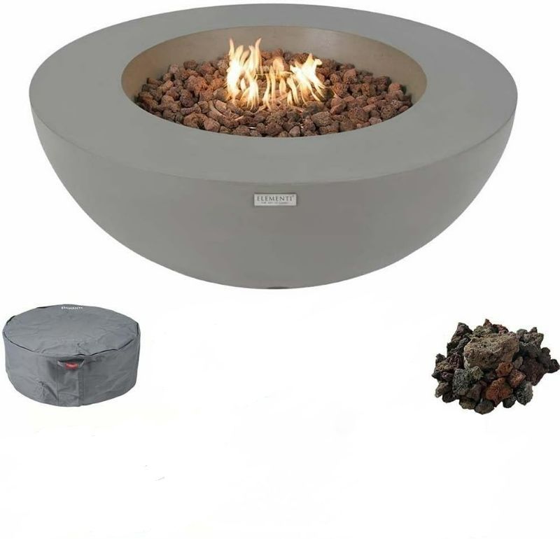 Photo 1 of Elementi Lunar Bowl Fire Pit Bundle Outdoor Firepit Set Includes 42” Natural Gas Concrete Firepit, Fire Rocks, Canvas Cover and supply lines