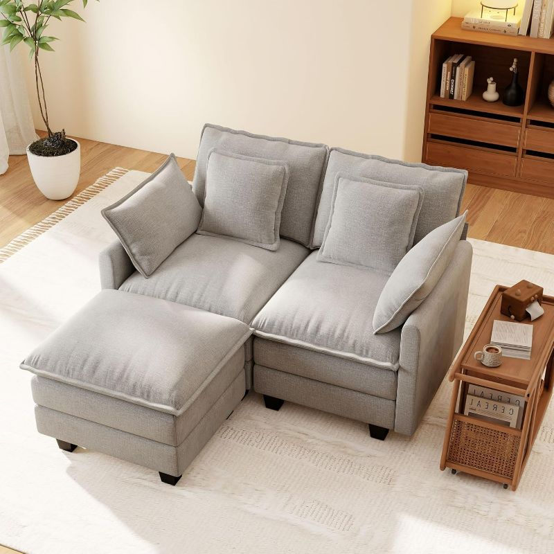 Photo 1 of (Only Pillows, Foam; Some Hardware) to 57" L Shaped Modular Sectional Cloud Sofa, Modern 3 Seat Chenille Couch with Ottoman for Living Room, Bedroom and Apartment, Grey