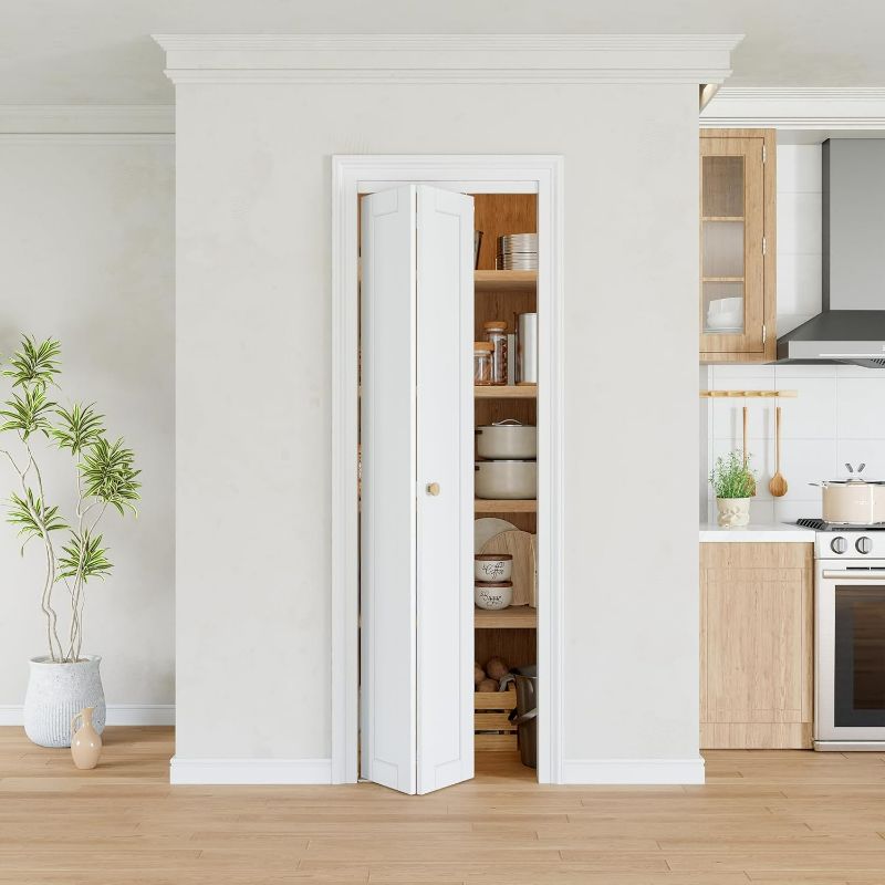 Photo 1 of Bifold Doors for 24" x 80" Opening, Solid 1-Panel Interior Closet Door with Hardware Kit, Shaker Folding Doors for Closet/Pantry/Laundry, Primed