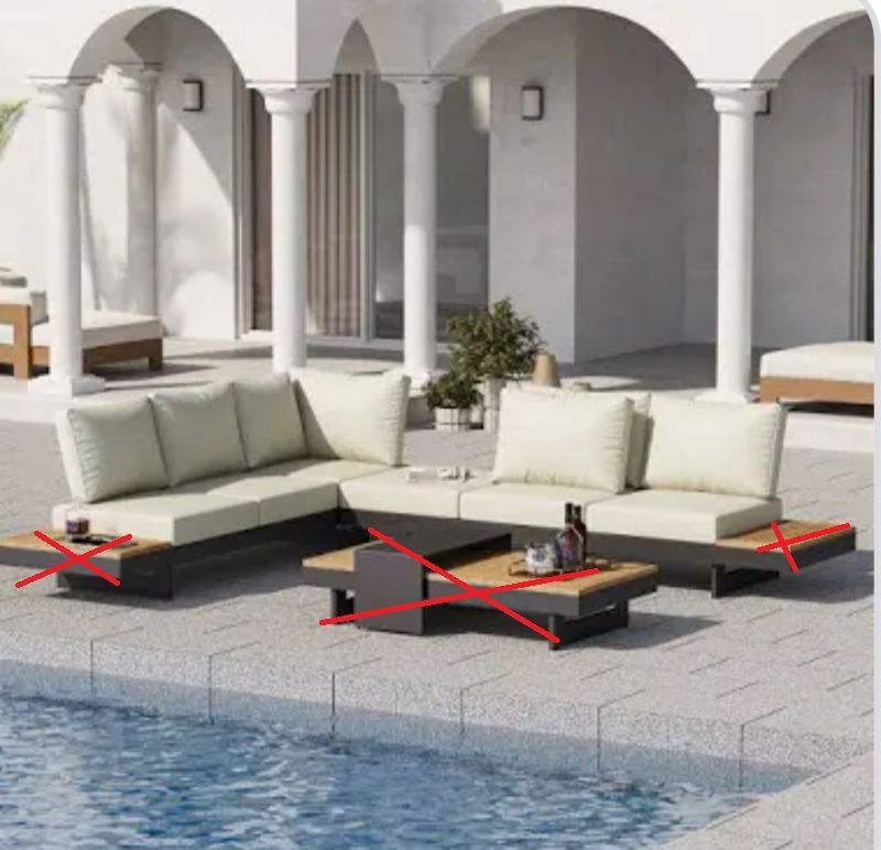 Photo 1 of **MISSING PARTS READ CLERK NOTES BEFORE BUYING** Partial Set - 6-Person Modular Outdoor Patio Set with Teak & Aluminum Frame, Waterproof Cushions & Adjustable Backrest – Includes Coffee Table, Fade-Resistant All-Weather Sectional Sofa for Garden, Poolside