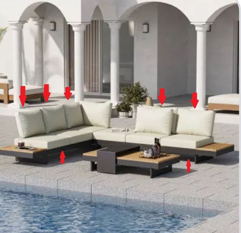 Photo 1 of **MISSING PARTS READ CLERK NOTES BEFORE BUYING** Partial Set - 6-Person Modular Outdoor Patio Set with Teak & Aluminum Frame, Waterproof Cushions & Adjustable Backrest – Includes Coffee Table, Fade-Resistant All-Weather Sectional Sofa for Garden, Poolside