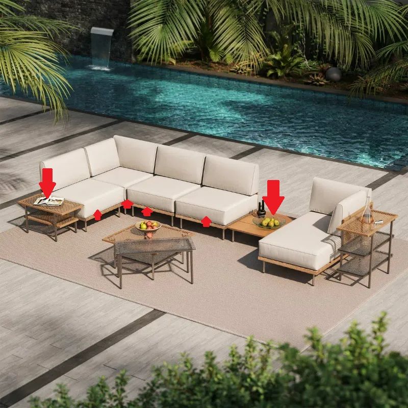 Photo 1 of Accessories For Janski 5 - Person Outdoor Sectional - 4 Cushions, Full Wooden Table & Side Wicker Table