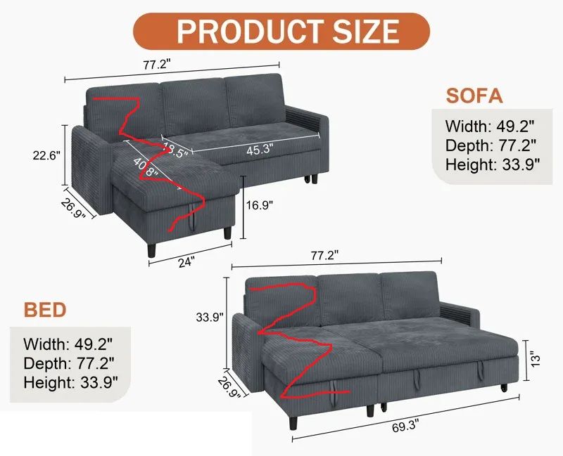Photo 1 of 53.2" Upholstered Couch Sleeper Sofa Bed