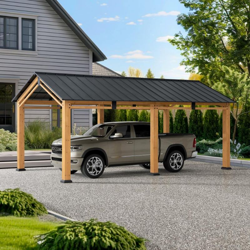 Photo 1 of SUNJOY 11x20 Wood Carport Gazebo Kits with Ceiling Hooks - Standard *Part Of A Set*