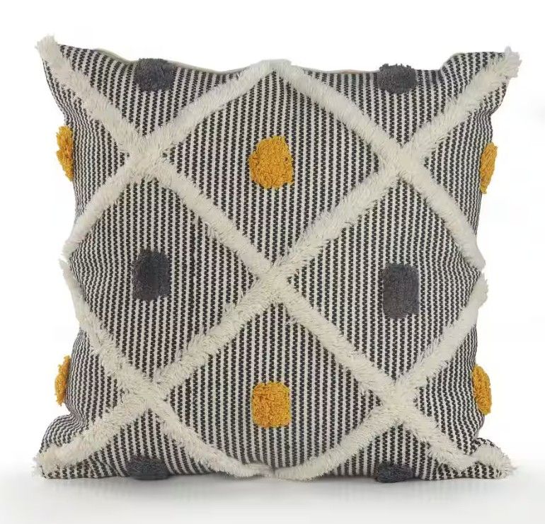 Photo 1 of 4 CT. 20 in. x 20 in. Multi-Color Striped Trellis Tufted Standard Indoor Throw Pillow
