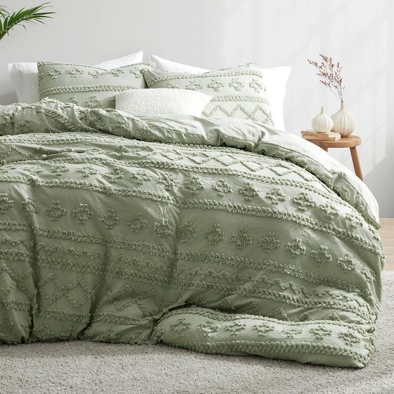 Photo 1 of Oli Anderson Mist Sage Queen Comforter Set Tufted Bedding Set Queen 3 Pieces, Boho Shabby Chic Comforter with 2 Pillowcases (Mist Sage,Queen)
