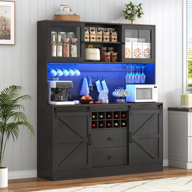 Photo 1 of 63.05" Bar Cabinet With Outlet, Wine Rack, Drawers And Hook