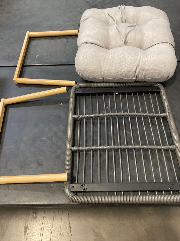 Photo 1 of DarkGray Wicker Outdoor Egg Chair Ottoman Steel Frame Footstool with Removable LightGray Cushions