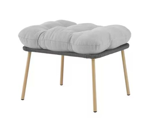 Photo 1 of DarkGray Wicker Outdoor Egg Chair Ottoman Steel Frame Footstool with Removable LightGray Cushions