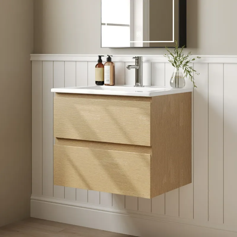 Photo 1 of Cove 24" Wall Mounted Bathroom Vanity with Ceramic Top, Two Soft Closing Drawers