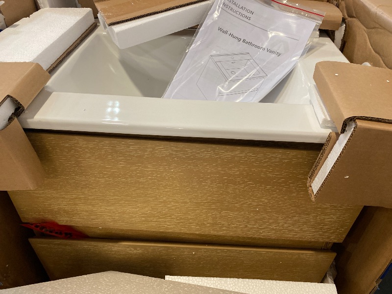 Photo 1 of Cove 24" Wall Mounted Bathroom Vanity with Ceramic Top, Two Soft Closing Drawers