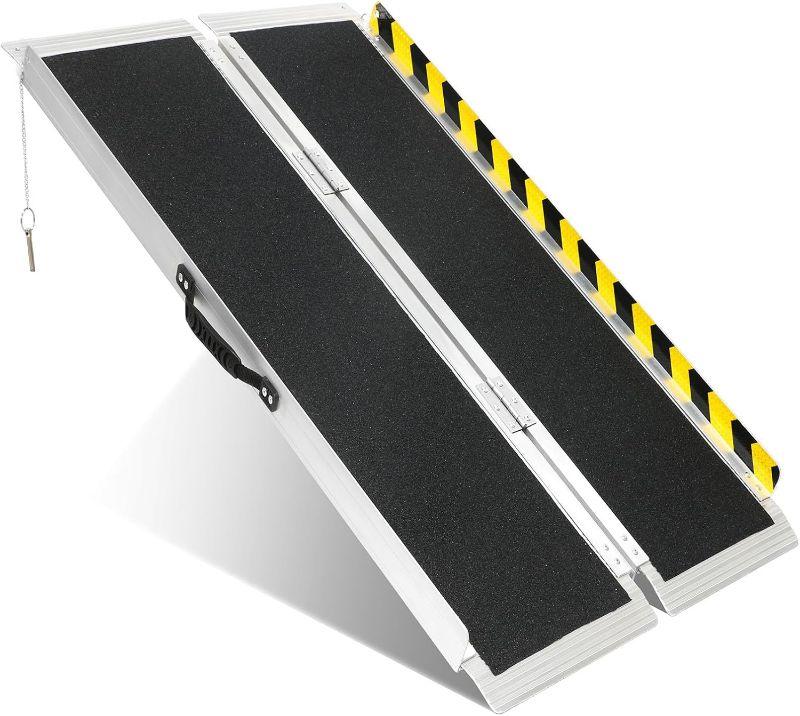 Photo 1 of 4FT Portable Wheelchair Ramp, Non-Slip Aluminum Folding Handicap Ramp, 800 LBS Capacity Door Threshold Ramps for Home Steps, Scooter Ramps for Car, Doorways, Curbs, Stairs, Cart, Wheel Chair Ramp Step