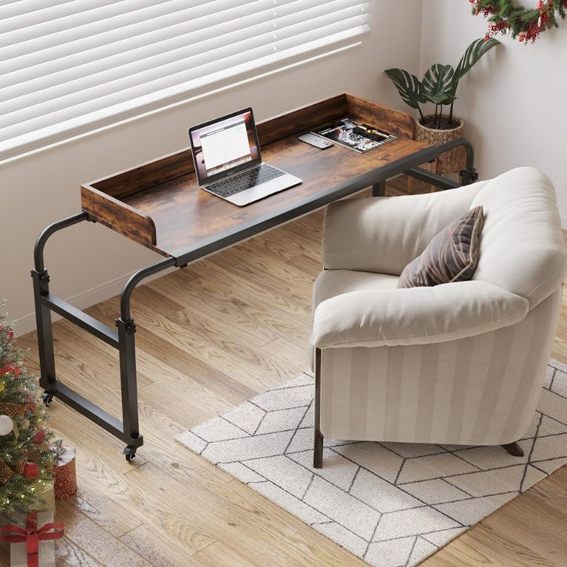 Photo 1 of Overbed Table with Wheels, Bed Desk Over Bed Table with Wheels Adjustable Height Bed Laptop Table, Queen King Size Over The Bed Table with Wheels & Heavy Duty Metal Leg