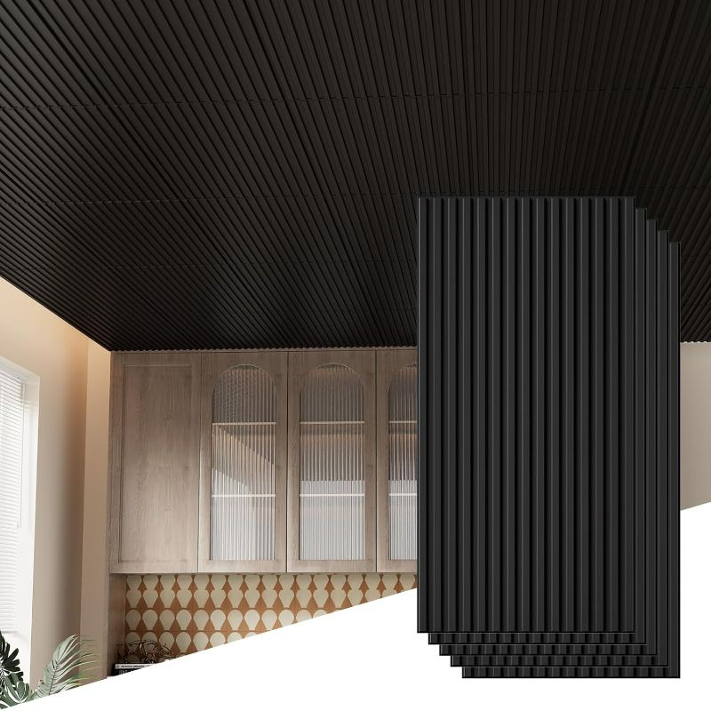 Photo 1 of 24 PCS Slat Design Ceiling Tiles, 2x4 Ft PVC Drop Ceiling Tiles for Interior Decor Waterproof Washable and Fire-Rated Ideal for Living Room Bedroom Office Commercial Spaces Cover 192 Sq. Ft
